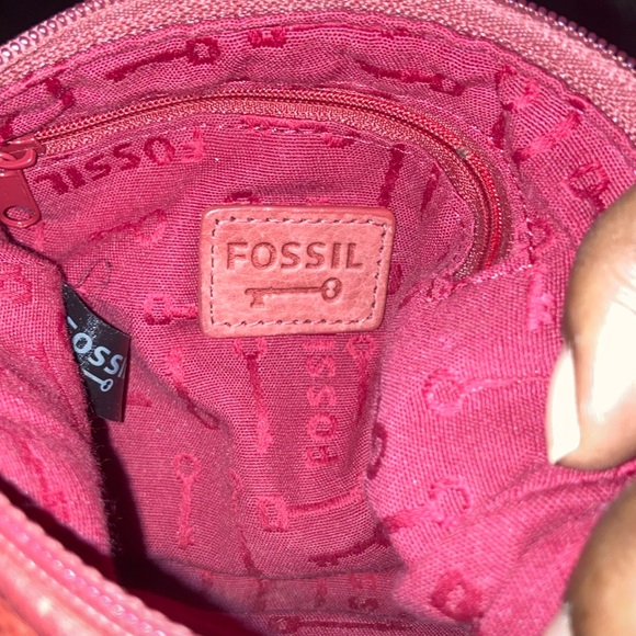 Vintage Fossil Coral Red Leather Chain Mini Crossbody Bag/Purse - Picture 10 of 14